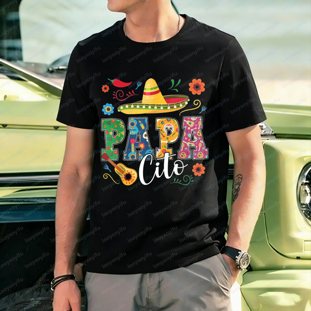 メキシコお父さん父の日 Tシャツパパシトソンブレロプリント Tシャツ男性夏祭りレトロカジュアルコットントップスお父さんへのギフト