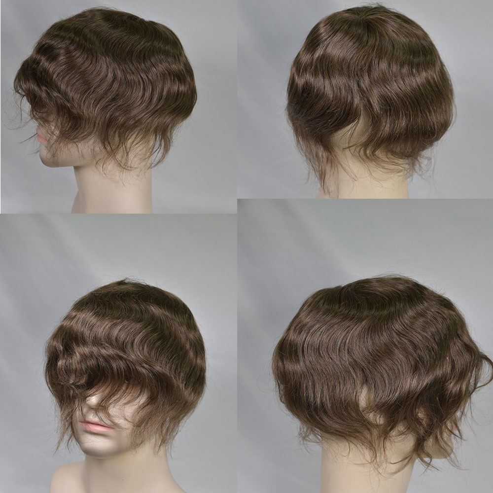 メンズかつら ナチュラル ヘアリン フレンチ レース かつらウィッグ ライトブラウン 7