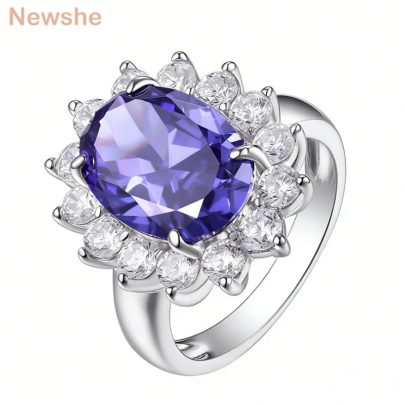 Newshe ヴィンテージオーバルラボ作成タンザナイト婚約指輪女性のためのカクテルパーティー結婚式高級ジュエリー