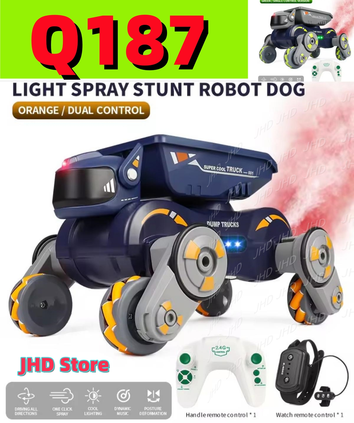 JHD 2025 新 JJRC Q187 RC ロボット犬音楽クールライト水スプレースイングアームスタント 2.4 グラム 4WD RC ドリフトカージェスチャーセンシングおもちゃ