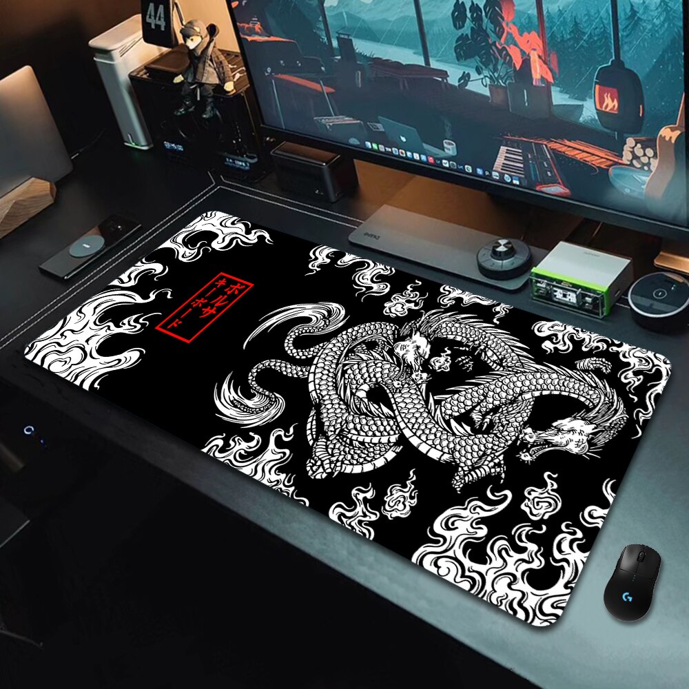 日本ドラゴン大型ゲーミングマウスパッド XXL キーボードゲーマーマウスパッドテーブルスピードデスクマットアニメ 900x400 700X300 マウスマット
