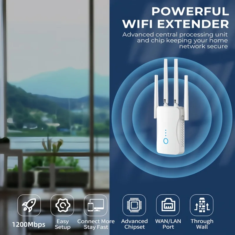 デュアルバンドWiFiリピーター1200Mbpsワイヤレス信号エクステンダー2.4G 5GHzルーターWi-Fiアンプ長距離信号ブースター家庭用