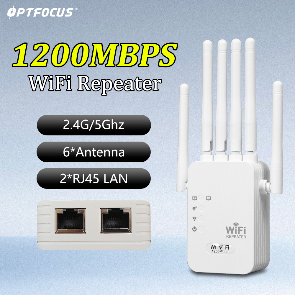 OPTFOCUS Wifi リピーター 1200Mbps 2 Lan RJ45 ポートワイヤレス WIFI エクステンダー信号ブースター 2.4 グラム 5 グラム 6 アンテナ Wifi アンプルーター