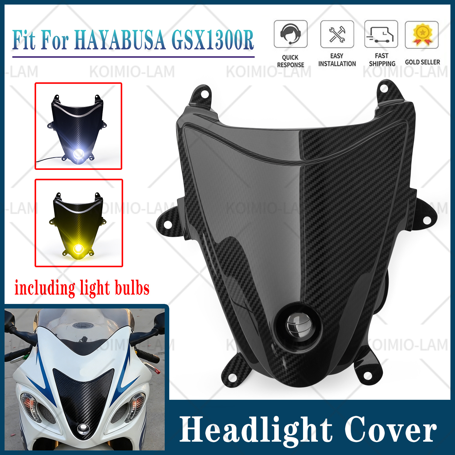 Carbon Fiber Motorcycle Headlight Assembly Headlamp Light Fit for Suzuki Hayabusa GSXR1300 GSX1300R Gen2 2008 - 2020