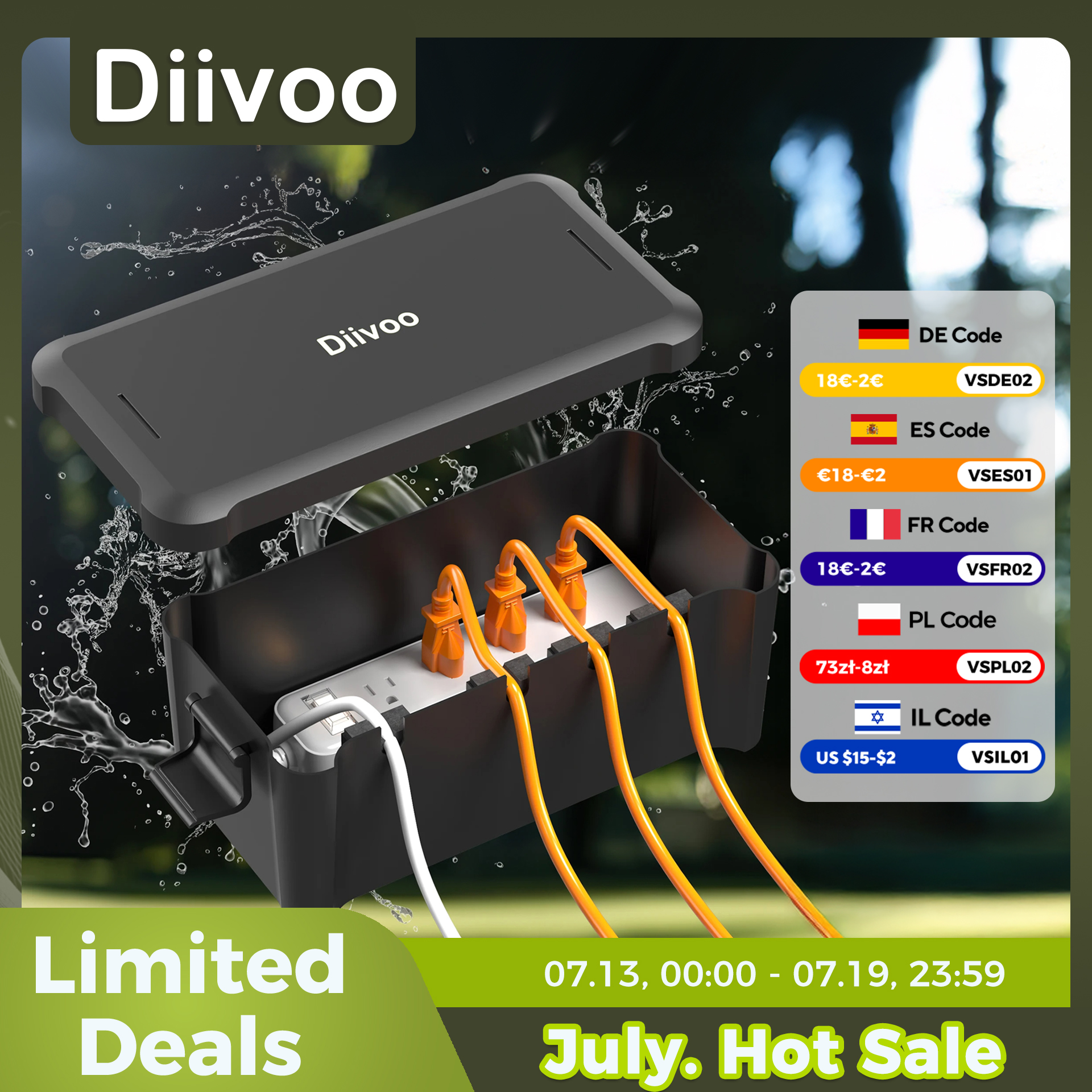 Diivoo 屋外防水電気ボックス外側ケーブル接続ソケットエンクロージャタイマー延長リードホリデーガーデン