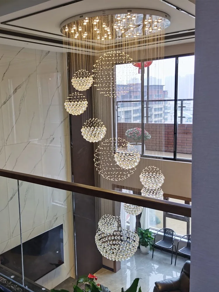現代の Led 高級クリスタル階段シャンデリアリビングルームレストランキッチンホールロビーオフィス球状装飾器具