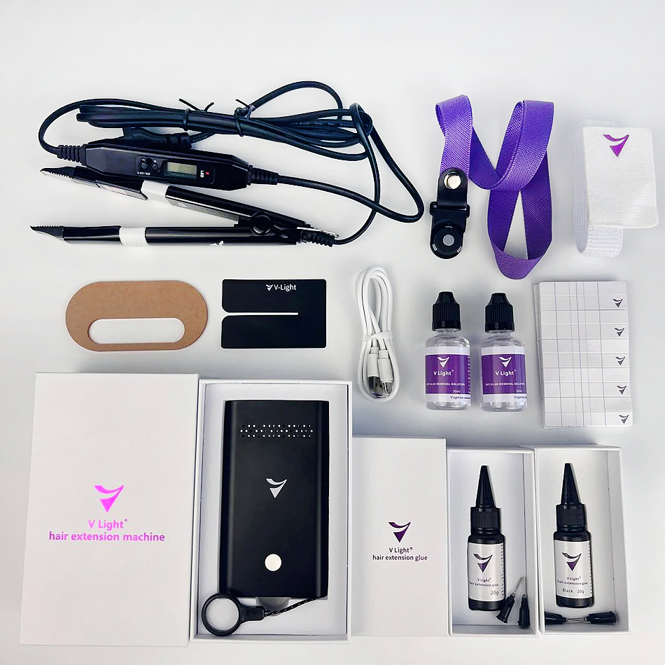 V-Light テクノロジーヘアエクステンションマシン白髪エクステンションツールキットセット V ライトヘアエクステンション接着剤付き