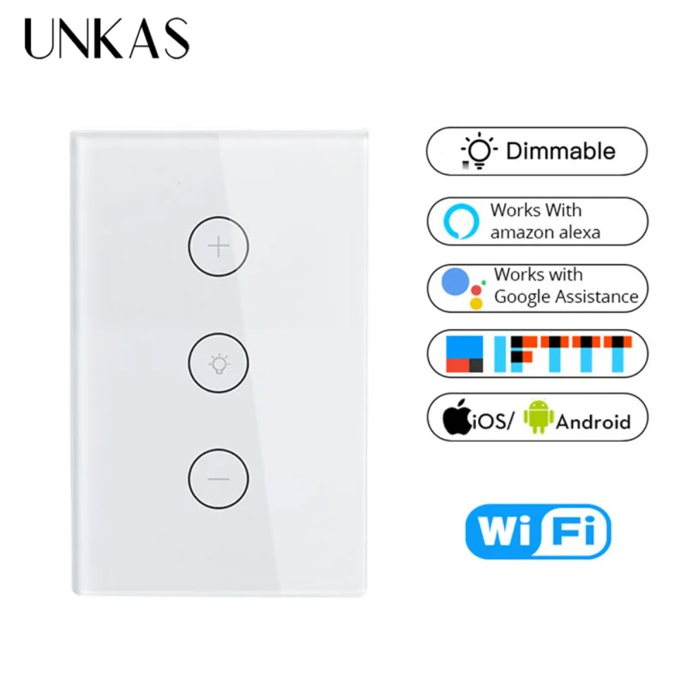 UNKAS Life WiFi スマート調光ライトスイッチ APP リモコンは Alexa と Google Home IFTTT 強化クリスタルガラスパネルで動作します