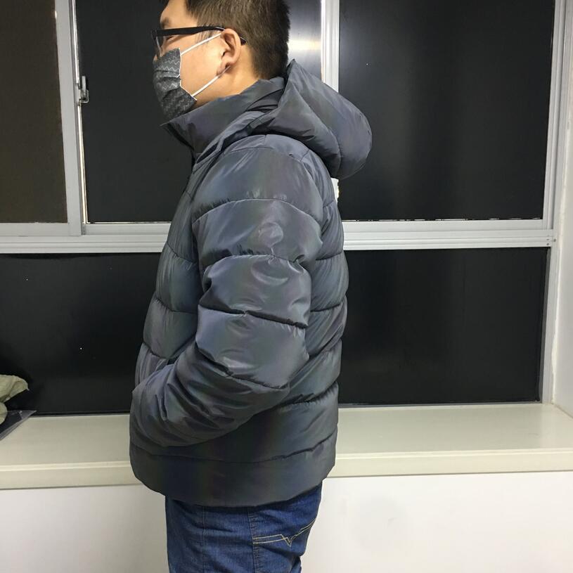 カラフルな反射ジャケット男性冬コート暖かいフード付きパーカー眩しい夜光防雨ウインドブレーカー若い綿コート
