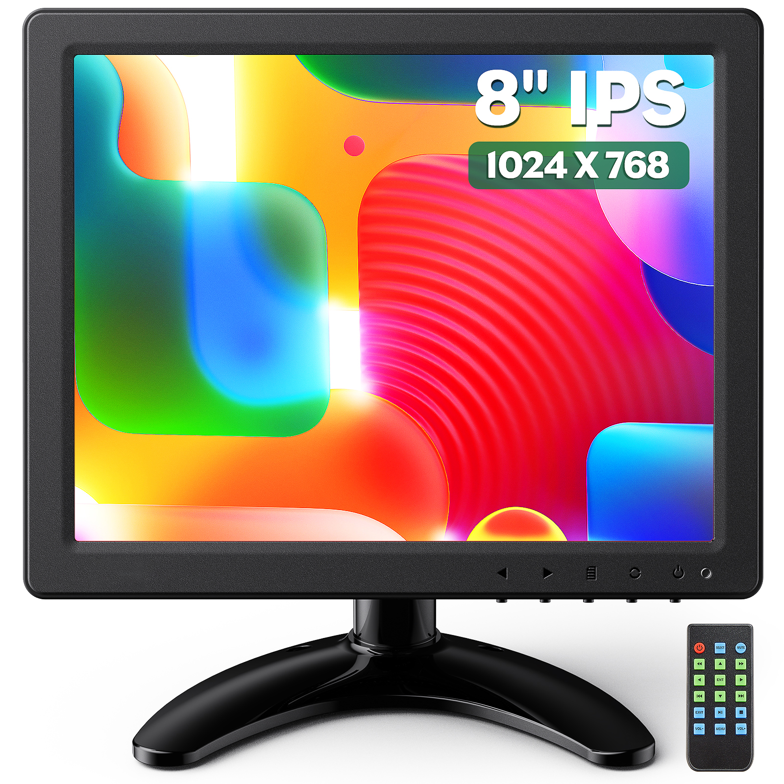 Eyoyo 8インチ小型LCDモニター、1024x768 4:3 IPSミニセキュリティカメラモニター画面、HDMI VGA AV BNC入力サポート、リモコン付き、ビデオモニター、レトロコンピュータPC NVR CCTV Raspberry Pi用