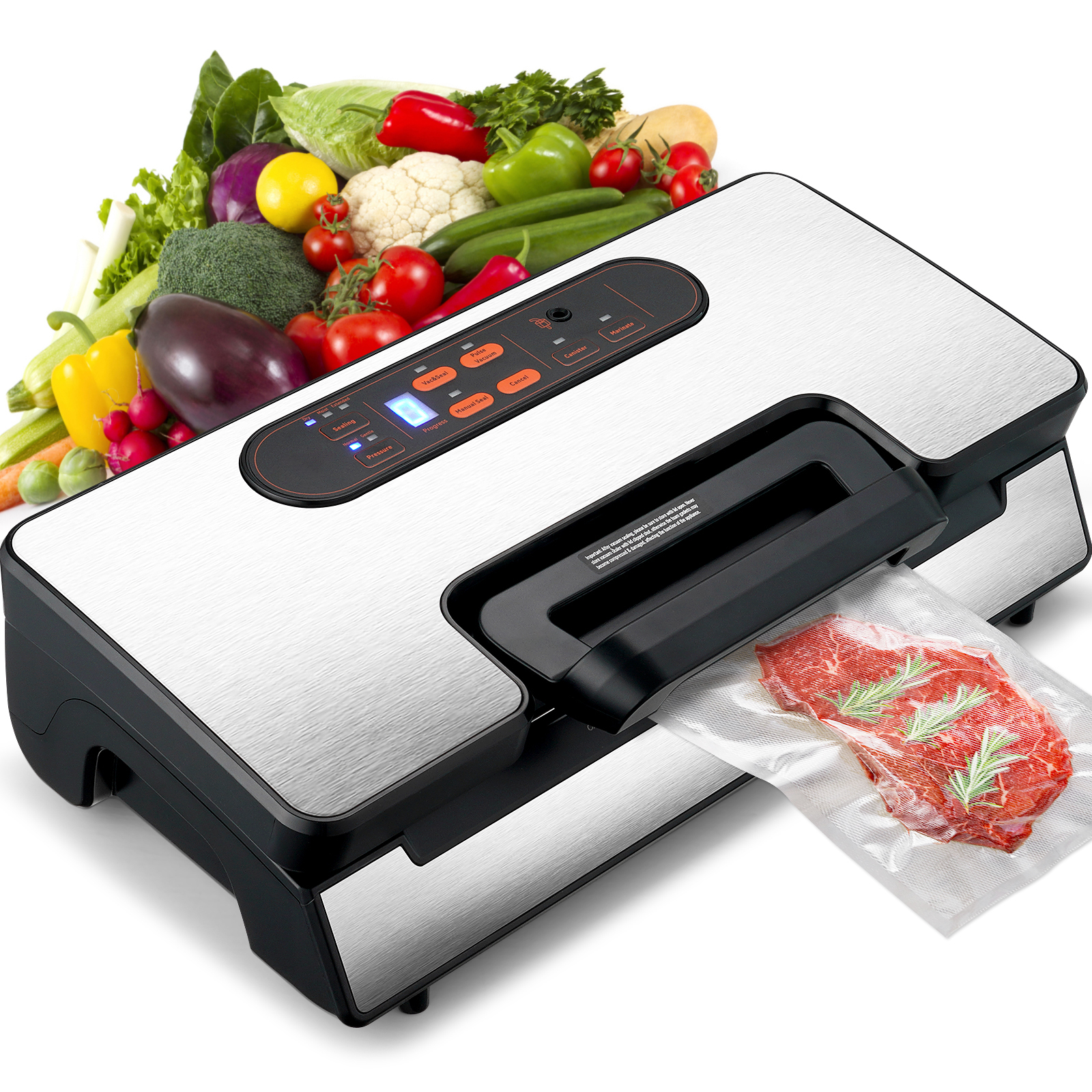 SucceBuy 90Kpa 130W 真空シーラー食品包装機、無料 10 個真空バッグ付き、家庭用キッチン真空食品シール用