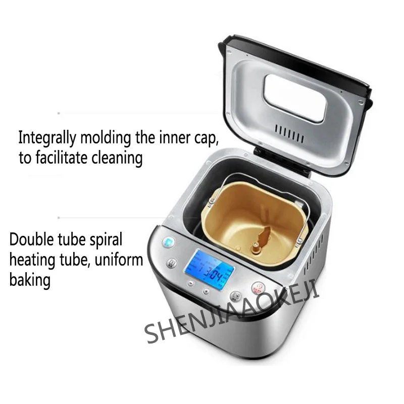 Household 220v Bread Machine 1000g Double Tube LCD Stainless Steel Fully Automatic Multifunctional Smart Dough Yogurt Cake Maker