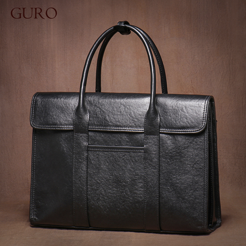 GURO 高級本革ハンドバッグ男性高品質天然牛革エグゼクティブブリーフケースデイリービジネスオフィスファイルラップトップバッグ