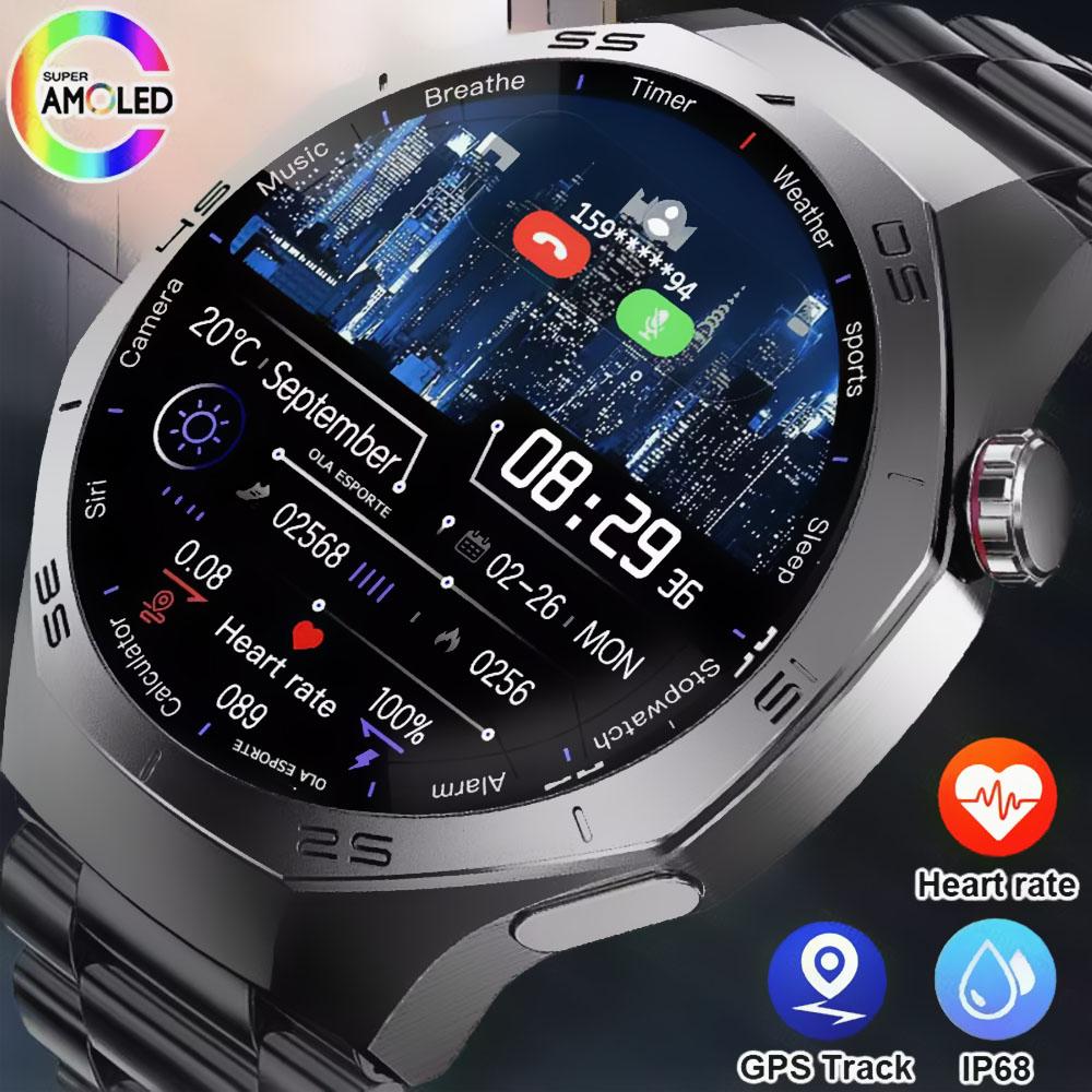 2025 新 Android ios スマートウォッチ男性 HD AMOLED スクリーン GPS モーション軌跡心拍数 Bluetooth 通話スマートウォッチ防水