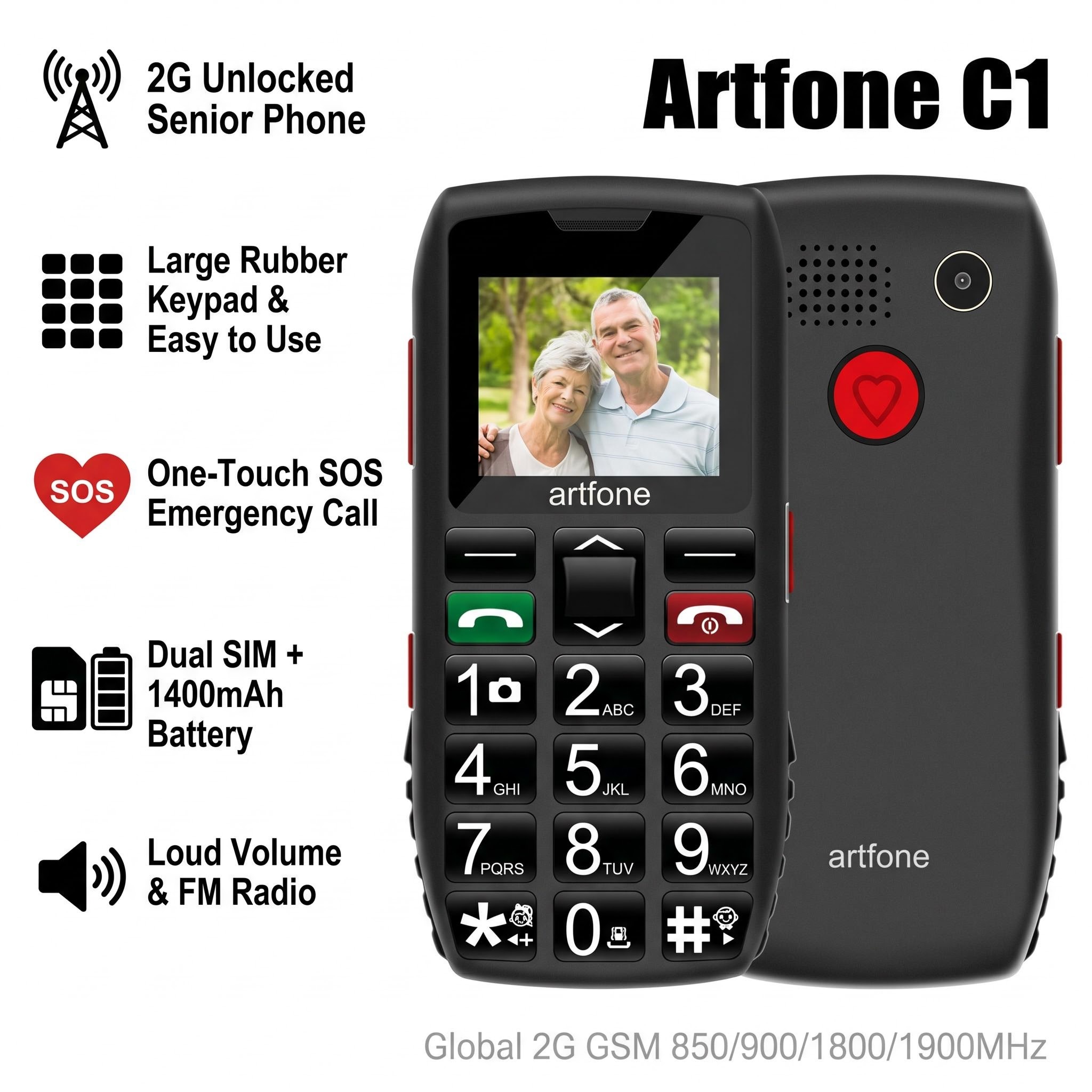 シニア携帯電話 Artfone C1 大型キーボード大声高齢者の携帯電話デュアル Sim ワンキー SOS ボタン GSM 2 グラム FM トーチ