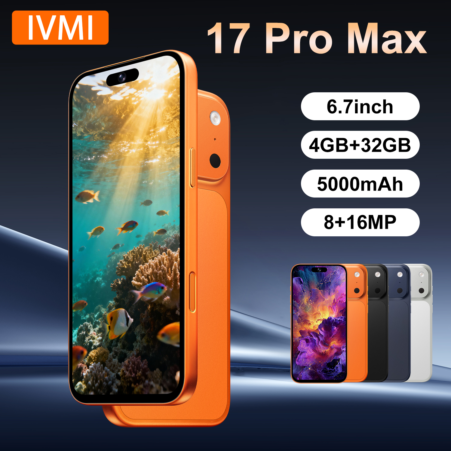 IVMI 17Pro Max スマートフォン Android12.0 デュアル SIM 6.7 "4GB RAM 32GB ROM Google Play ストア 4G 指紋認証フェイスアンロック携帯電話