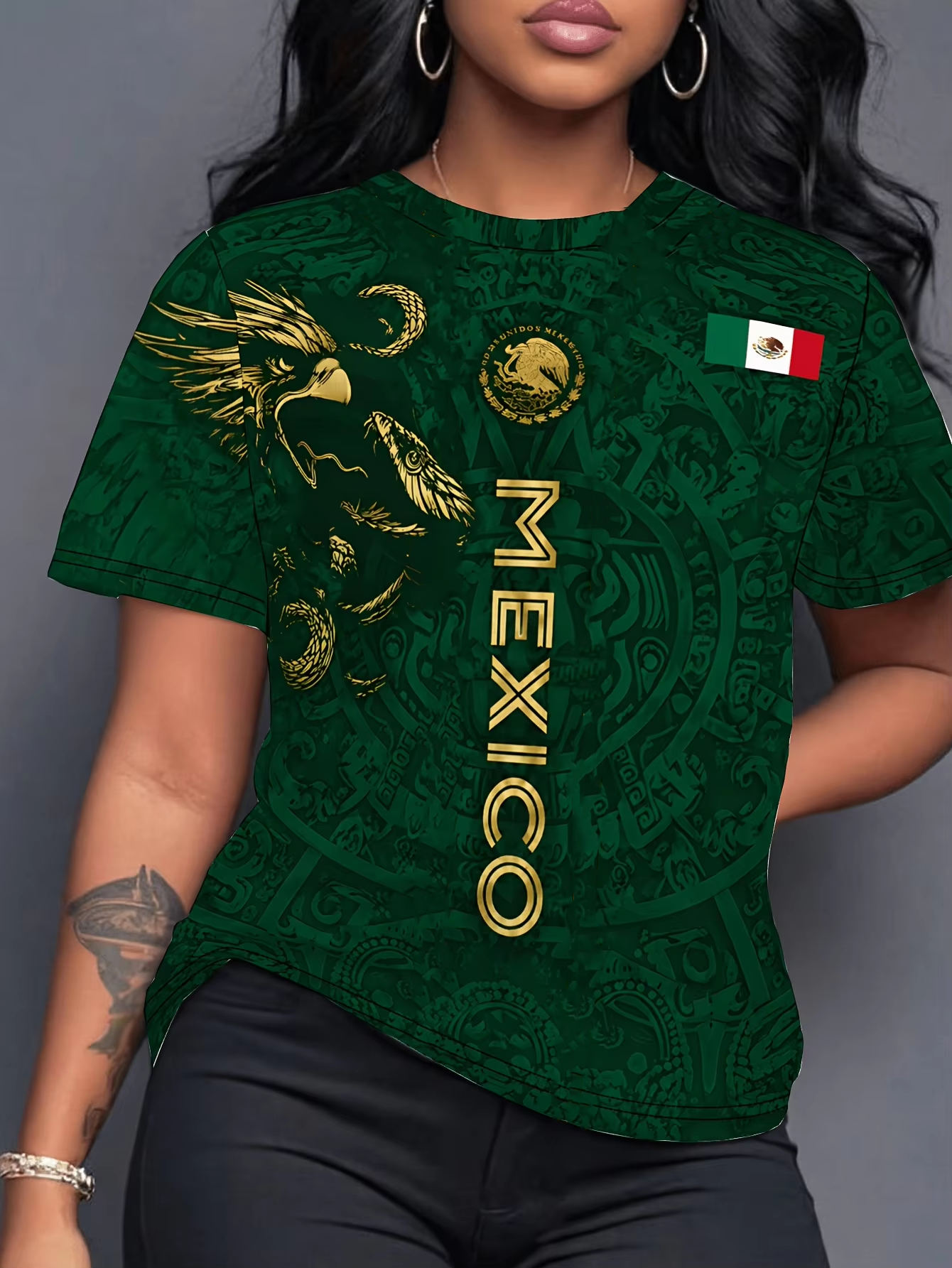 レディース メキシコ プリント サマー グラフィック Tシャツ ジャージ プラスサイズ スポーツ Tシャツ V ネック 半袖 Tシャツ