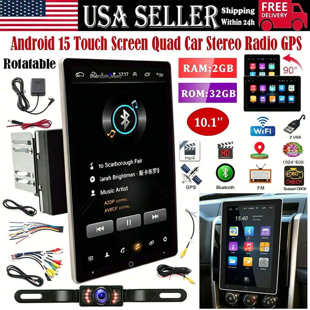 ユニバーサル 10.1 "カーラジオ 2 32 グラムダブルディン回転式タッチサポートワイヤレス Carplay Android 15 MP5 GPS WIFI ミラーリンク SWC バックアップカメラ