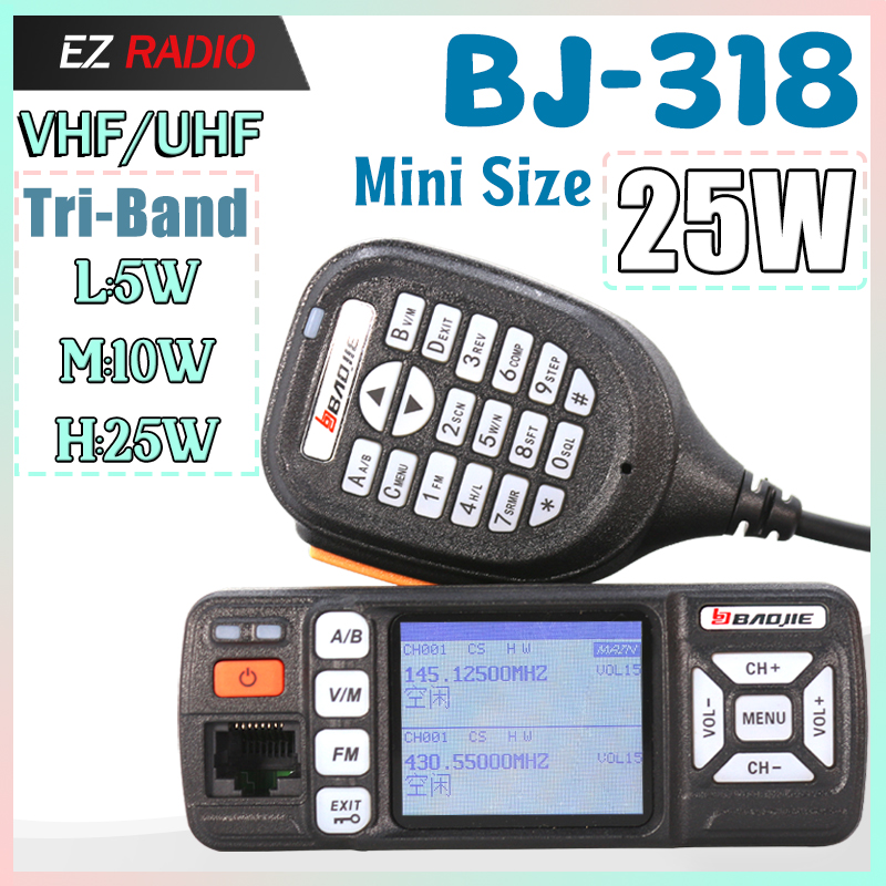 Baojie BJ-318 ミニ車載カーラジオ局 256CH 10km 25W デュアルバンド VHF/UHF モバイル無線トランシーバー BJ-218 のアップグレード