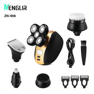 MENGLIR 1818 電動マルチ美容セット 5種類のヘッド付き回転式シェーバー、水洗い可能な鼻毛トリマー、ヘアトリマー、フェイシャルブラシ、ボディ用ブラシ、USB充電式