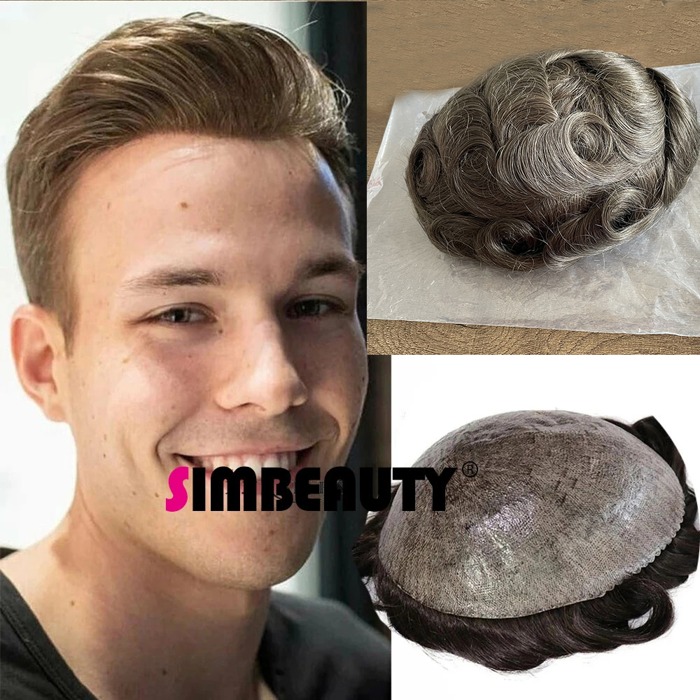 ブラウンブロンドブラック男性の自然人毛ウィッグシステム超耐久性フルスキン PU かつら毛細管プロテーゼかつらユニット