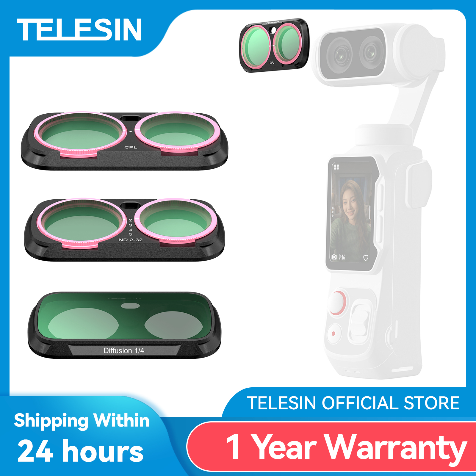 TELESIN CPL VND ブラック拡散ミスト効果 1/4 ND4 ND16 ND64 磁気レンズフィルターキット Insta360 Luna Ultra フィルターフレームセット用