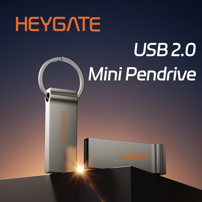 HEYGATE USB 2.0 ミニメタルペンドライブ 8GB 16GB 32GB 64GB 128GB キーチェーンフラッシュドライブ PC ノートパソコン 車 テレビ ポータブル USB スティック オフィス用