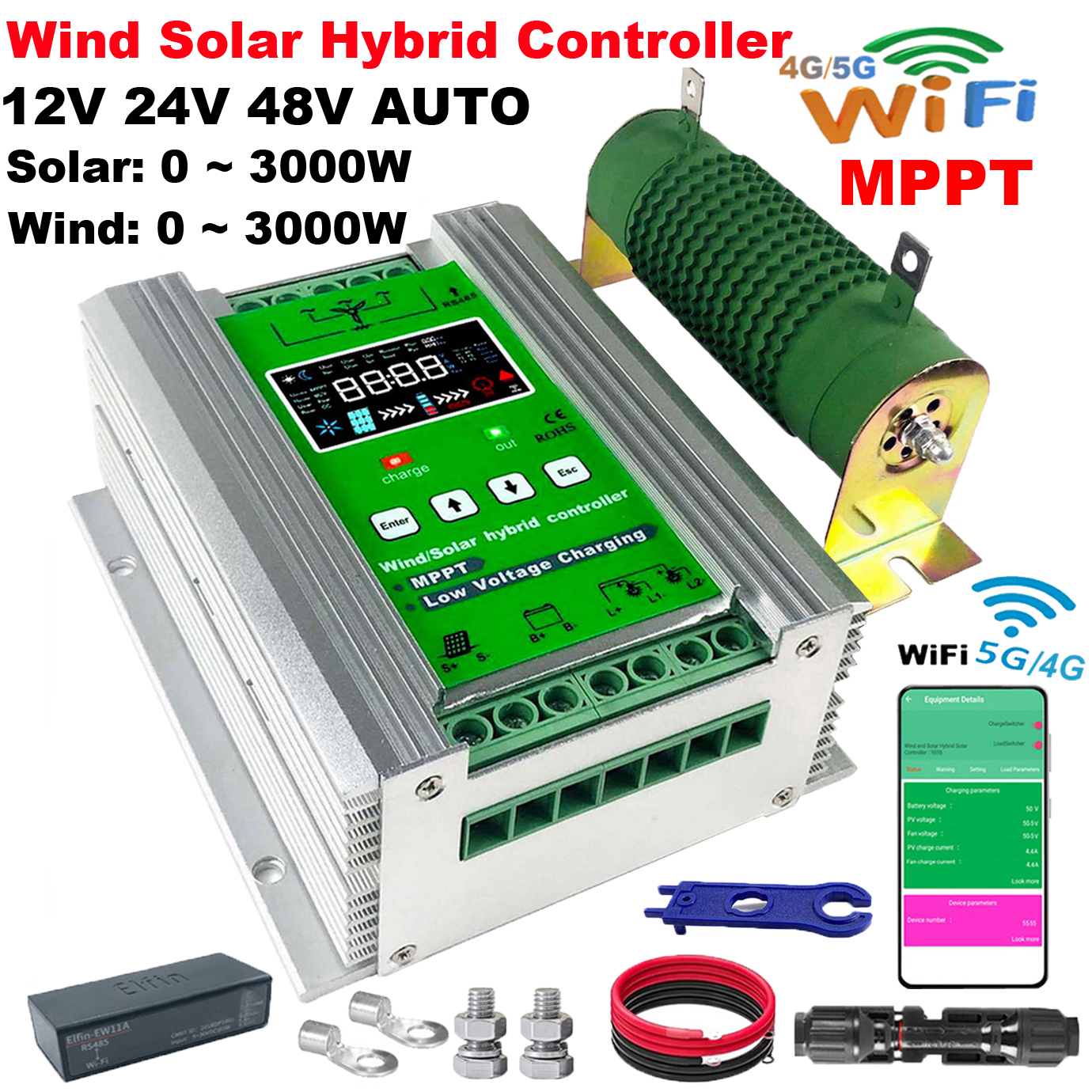 MARS ROCK Wifi MPPT 風力ソーラーハイブリッド充電コントローラー風力 5000W