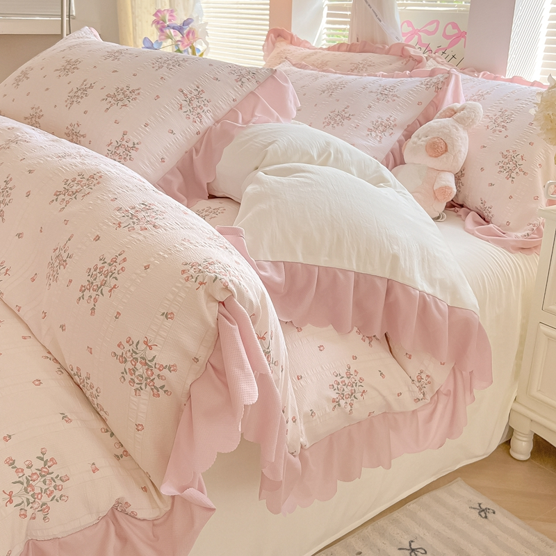 ピンクの甘い花柄寝具セット 3 個、女の子用掛け布団カバーセット、掛け布団カバー 1 枚が含まれます。