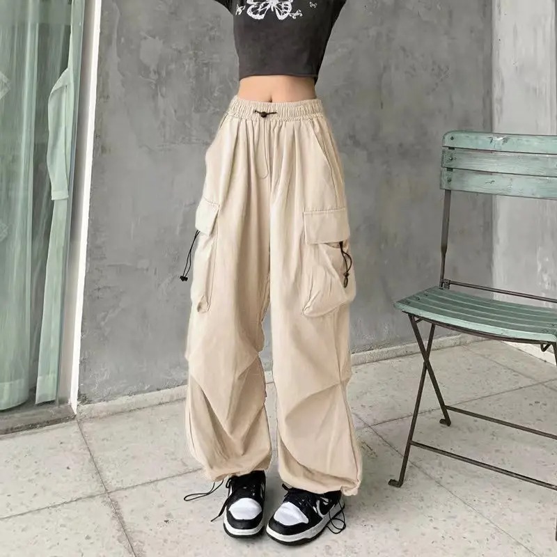 アメリカンレトロツーリングスラックス女性ドレープストレートビームフットパンツサマータイムジョーカールーズインワイドパンツ