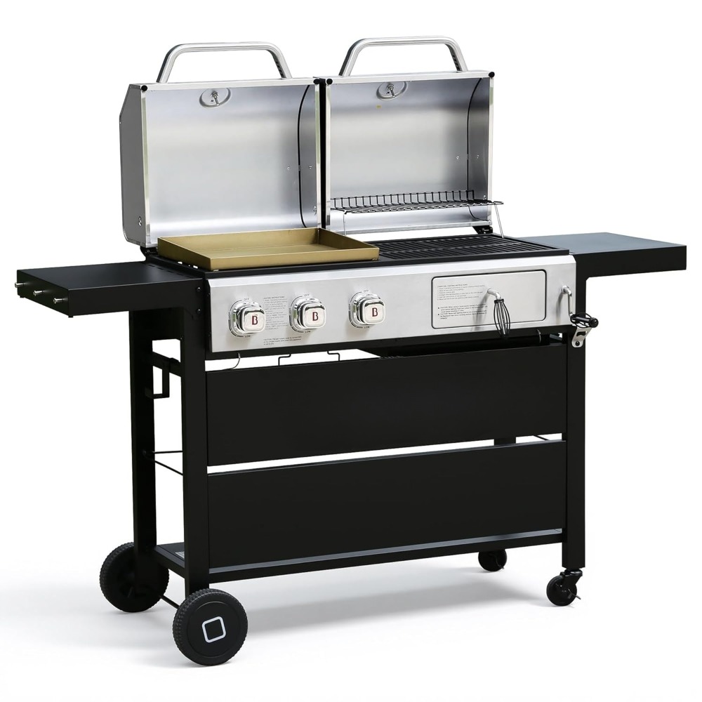 デュアル燃料プロパンガス チャコール グリル グリドル コンボ 二重蓋付き 屋外 BBQ 用、カスタム