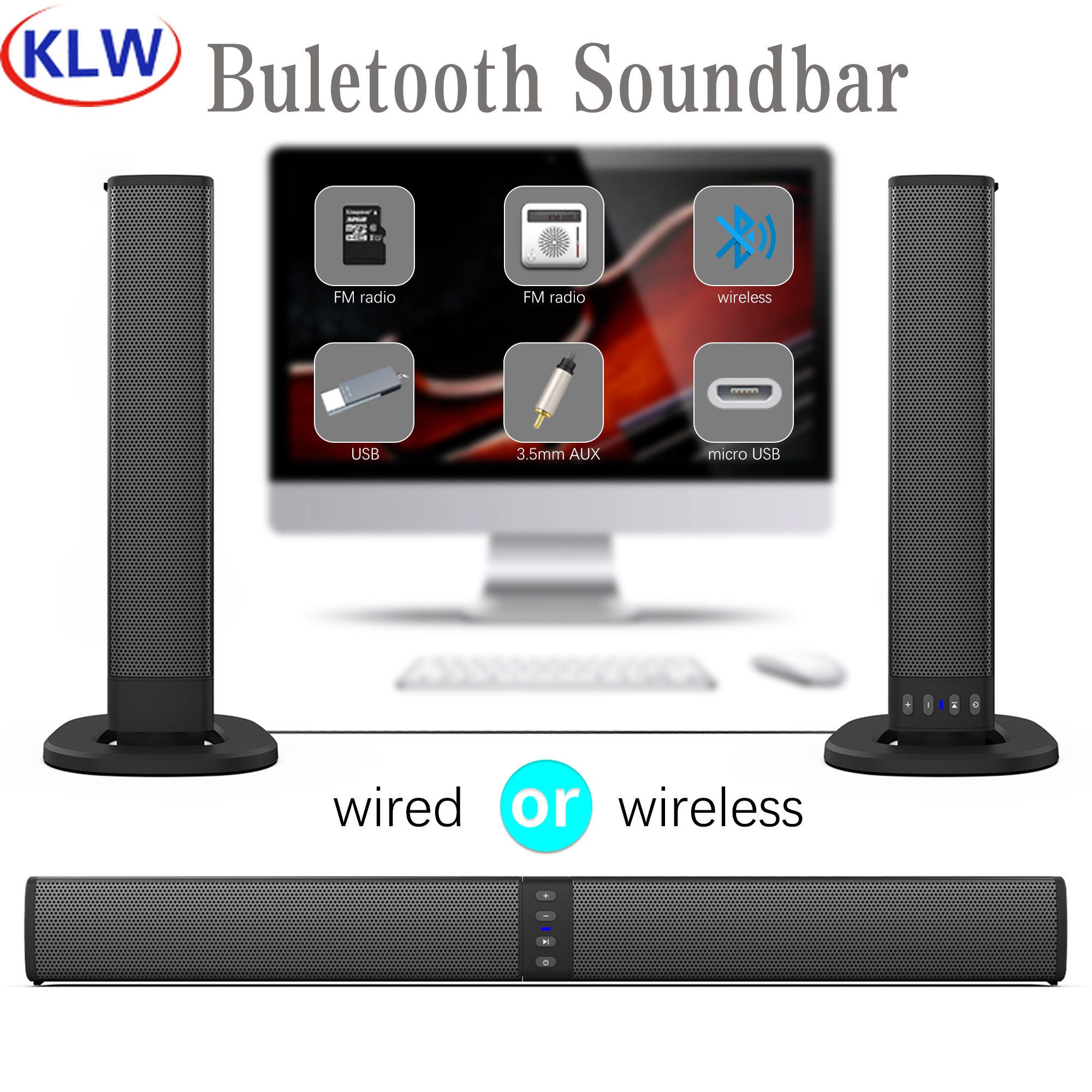 20 ワット強力なワイヤレスサウンドバー Bluetooth スピーカー 3D 音楽ホームシアターシステム Aux 3.5 ミリメートル RCA TF カードサポートテレビ PC BS36