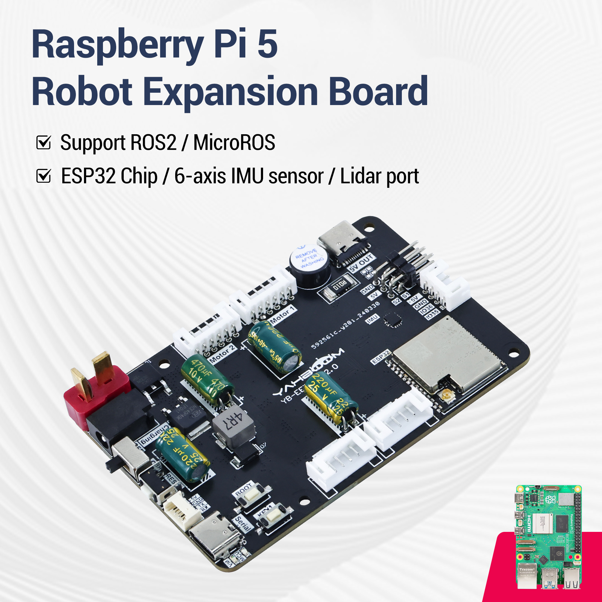 Yahboom マイクロ ROS ロボット拡張ボード制御 ROS2 ESP32 6 軸 IMU センサーサーボモータードライブ付き Raspberry Pi 5 Jetson 用