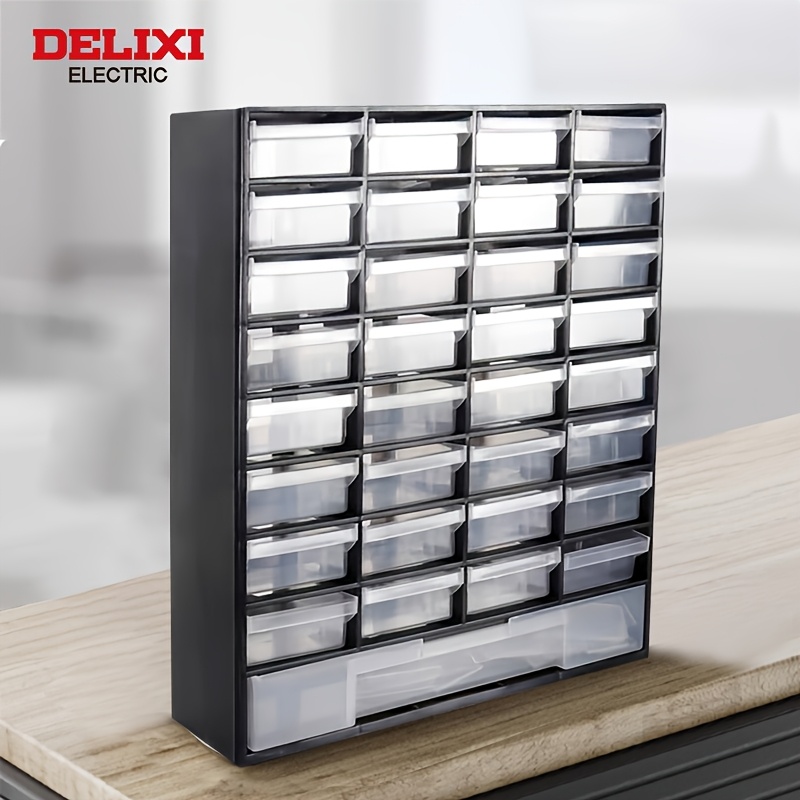 DELIXI ELECTRIC 33 グリッド工具収納キャビネット、小さな部品用の透明な引き出し付きの壁取り付け可能なプラスチック製収納ボックス。