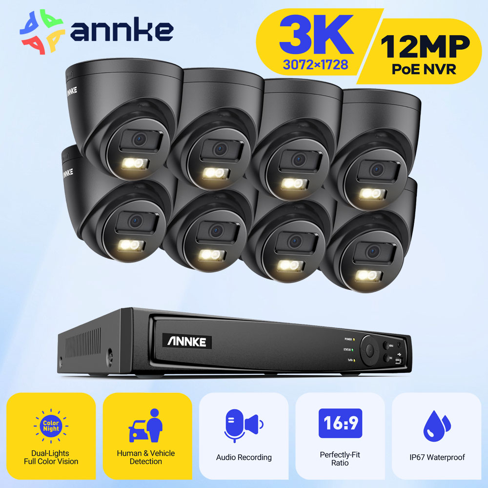 ANNKE 8CH ウルトラ HD POE セキュリティカメラ CCTV キット 8MP NVR レコーダー 3K ビデオ監視システム内蔵マイク IK08 Ip カメラ