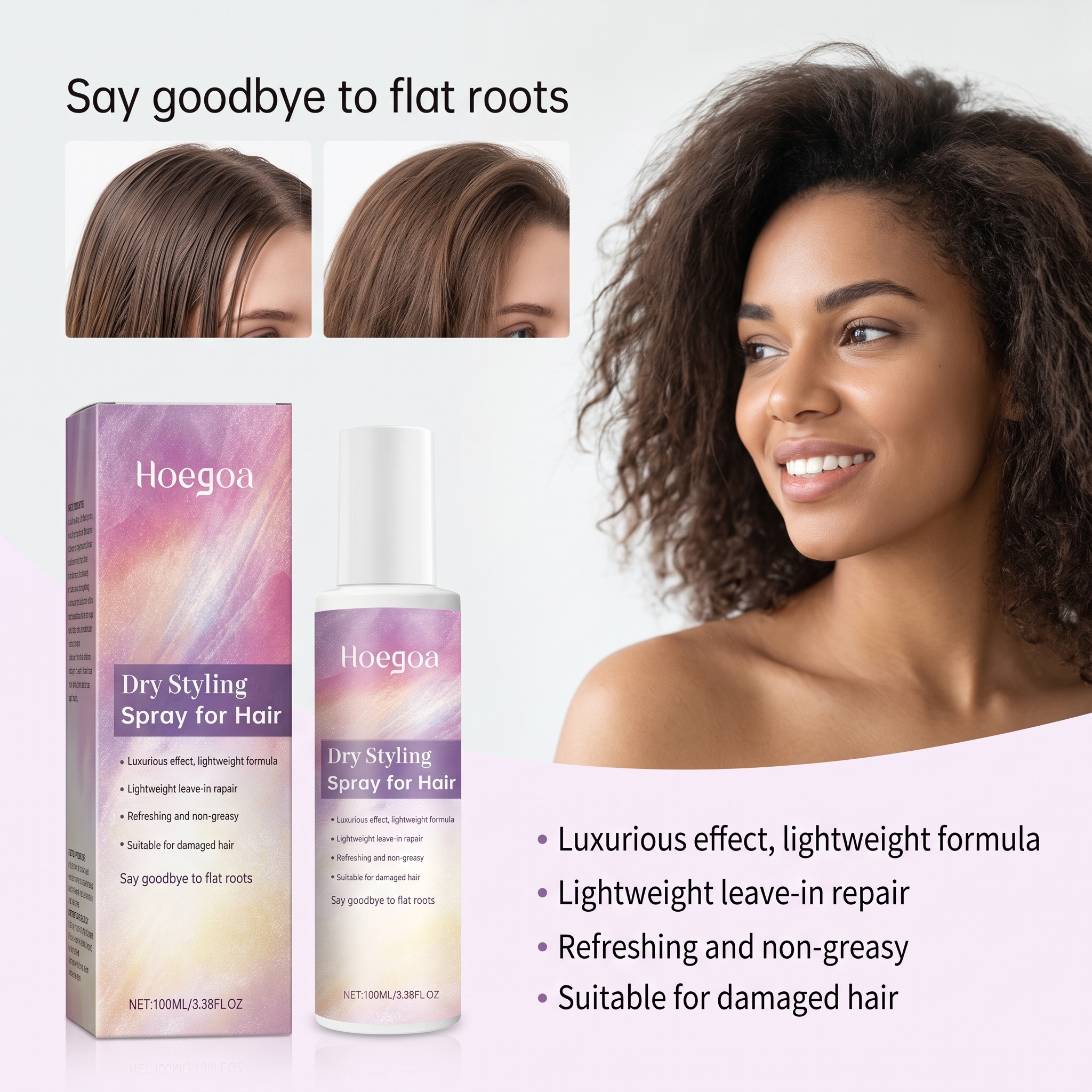 100ml 洗い流さないヘアドライスタイリングスプレー 軽量 髪の質感を改善 さわやかでベタつかない 保湿 ボリュームアップ 滑らかさの向上 ナチュラルヘアドライスプレー
