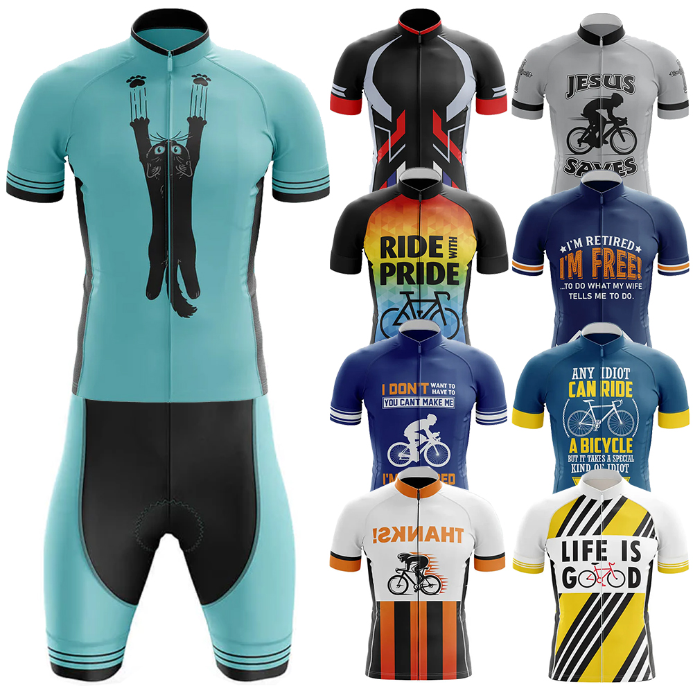 猫の足サイクリングジャージ服 Mtb 男性衣料品専門のシャツショーツ男性ジャンパー夏のバイクジャージよだれかけ男性