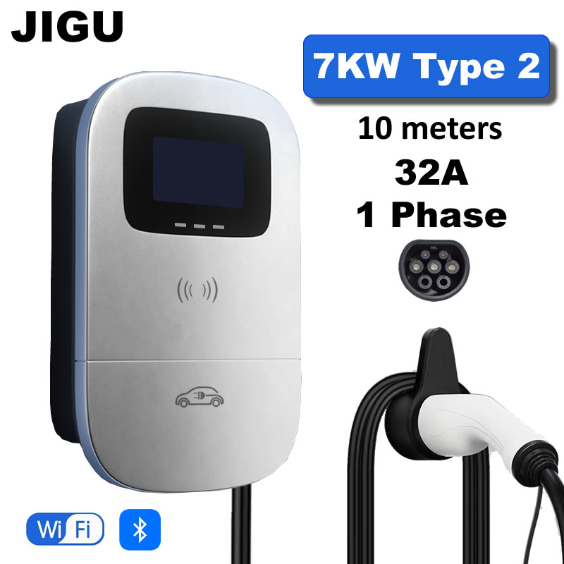 JIGU 10 メートル 7.6kW 電気自動車充電ステーションタイプ 2 車の充電器ウォールボックス 7kw EV 充電器 32A Type2 充電ケーブル 10 メートル