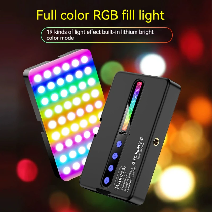 M160 RGB LED ビデオライト 2700-6500K ハンドヘルド写真フィルランプ CRI95 内蔵 1800mah コールドシューズ Vlog ポケットランプ