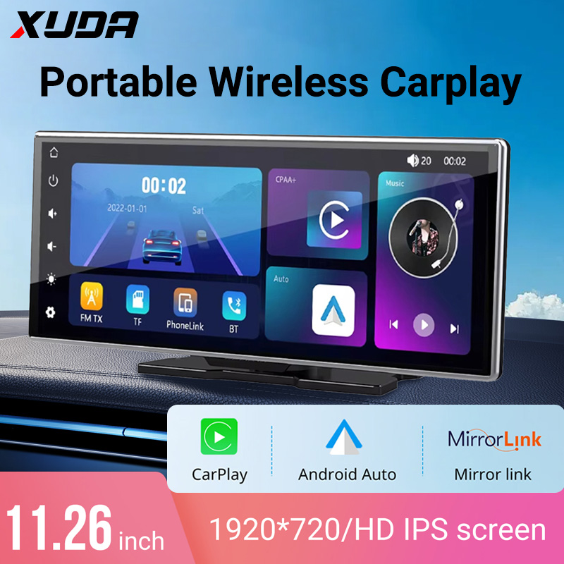 新しい 11.26 インチ IPS タッチスクリーンマルチメディアビデオプレーヤーポータブル 4K DVR ワイヤレス CarPlay/Android 自動デュアルレンズドライブレコーダー