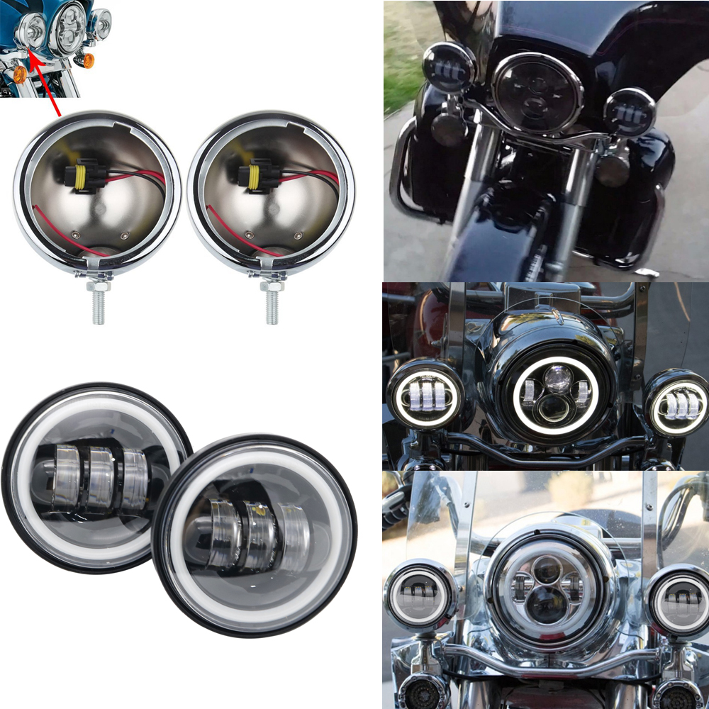 1 ペア 4.5 インチ 4 1/2 インチオートバイクロームブラック LED フォグパッシング補助ライトクラシック FLHR ロードキング 4.5 インチ LED フォグライト用