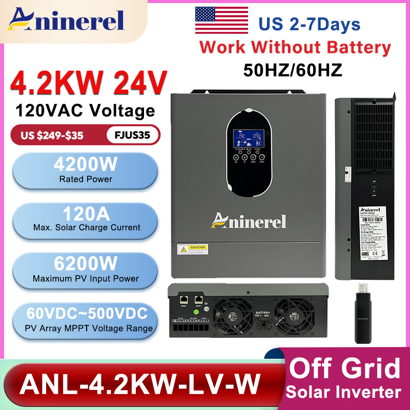 Aninerel 4.2KW 110V ハイブリッドオフグリッドソーラーインバーター純粋な正弦波 MPPT 120A 6200 ワットソーラー充電器電源ホーム LCD ディスプレイインバーター
