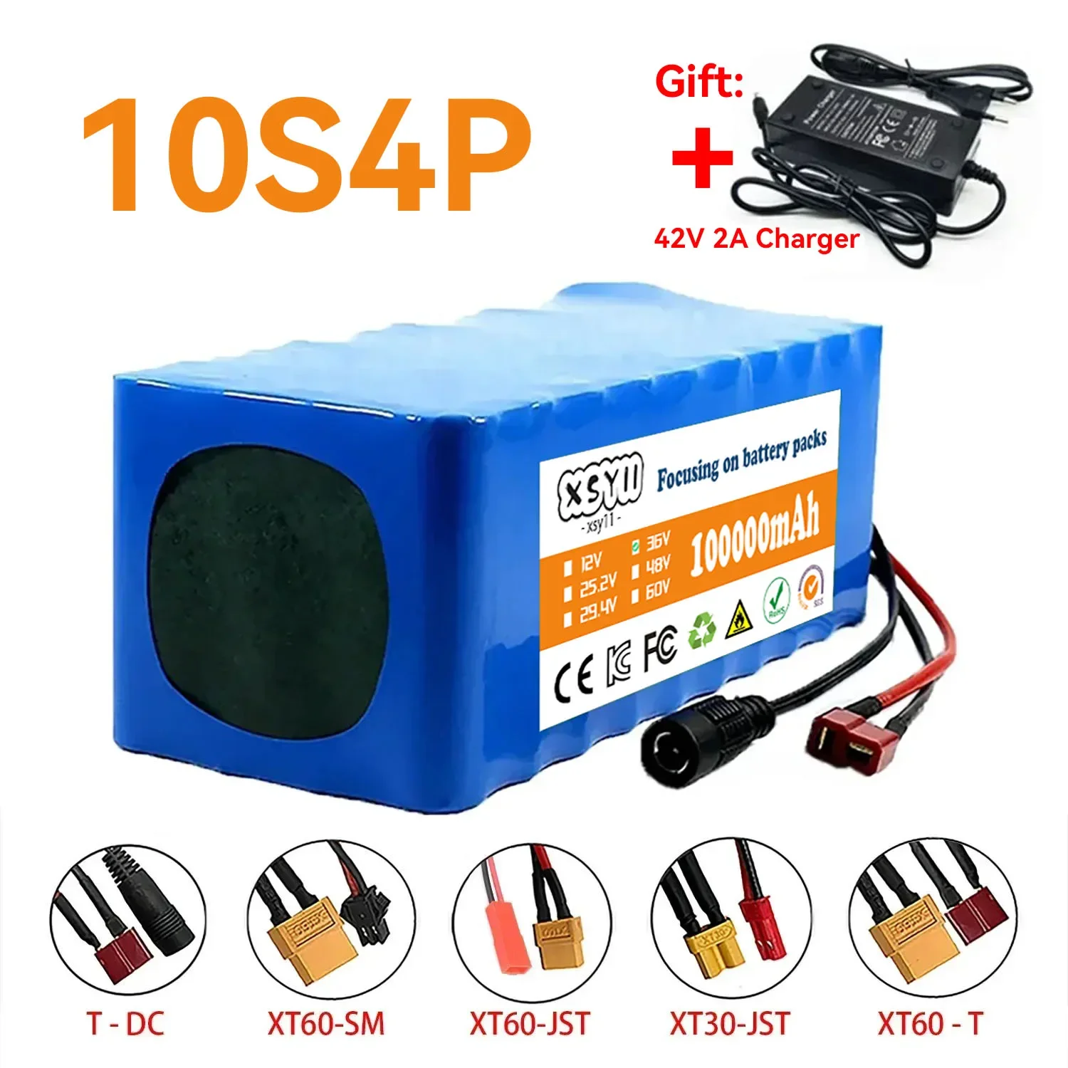 36V 42V 10S4P 100Ah 18650 大容量電源 42V 750 ワットリチウム電池パック電気自動車自転車スクーターベルト 30A BMS