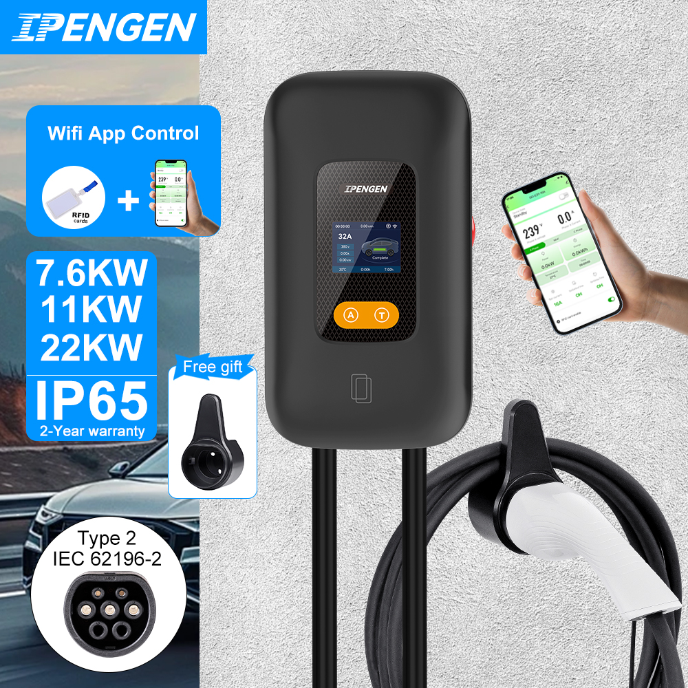 IPENGEN Type2 1/3 相 EV ウォールボックス 7.6KW/22KW WIFI アプリ制御 EV ウォールボックス 11KW EV ウォールボックス充電ステーション電気自動車