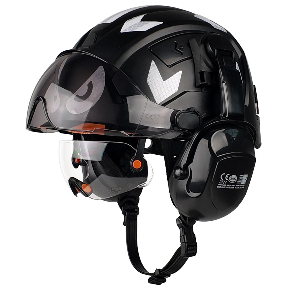 ANSI CE 安全ヘルメットダブルバイザーイヤーマフ反射ステッカーベント ABS ヘルメット建設産業プロフェッショナルワークキャップ