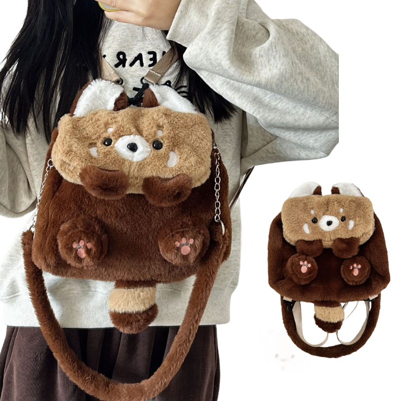 かわいいアライグマファッショナブルなぬいぐるみバックパック取り外し可能なショルダーストラップバッグソフトかわいいバッグアニメぬいぐるみバックパックバッグ女性のための