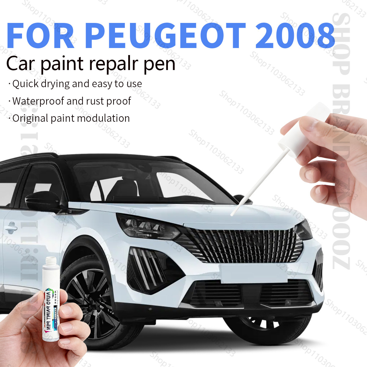 プジョー 2008 2013-2025 P21 P54 ペイント修理ペンタッチアップスクラッチリムーバー DIY オートアクセサリー黒、白、グレー、ブルー、オレンジ