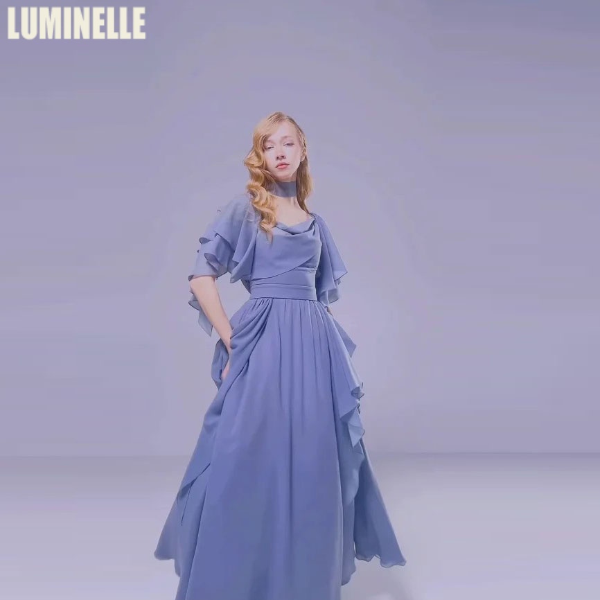 Chiffon Ruffles Evening Dresses Short Sleeve A-line فساتين سهرة Empire Waist Lace Up Formal Women's Prom Dress Customized