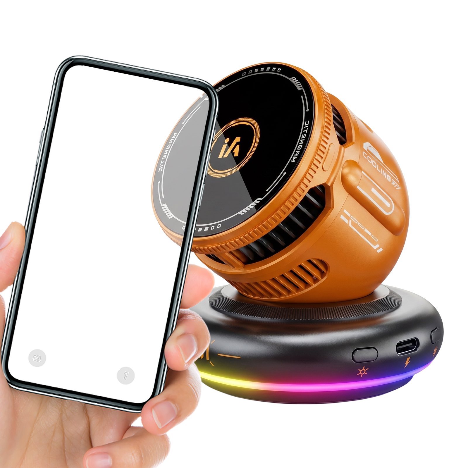磁気ワイヤレス充電電話ホルダー 内蔵氷冷却ファン 15W 高速充電 RGB アンビエントライト iPhone 8-11 シリーズ用
