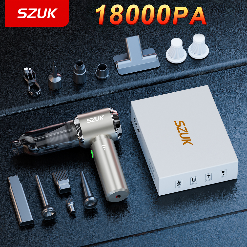 SZUK 18000PA 車の掃除機ワイヤレス強力な吸引ハンドヘルドポータブルカークリーナー洗浄機ミニ掃除機